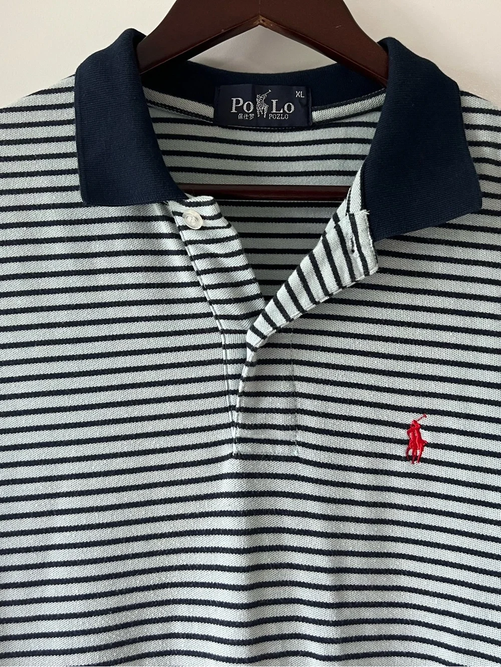 Polo Ralph Lauren Classic Fit Striped Shirt Cotton Navy Light Blue Red Pony XL